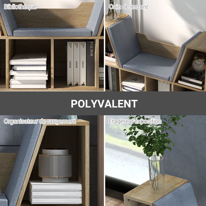 2-in-1 Boekenplankbank - HOMCOM - Kubusplank met 6 vakken, opbergmeubel voor de woonkamer - Hout - 102x30x61cm - Eikenhout