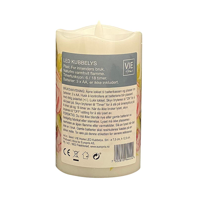 Vie Home Kubuslamp 12,5 cm met LED-timer en print Rose
