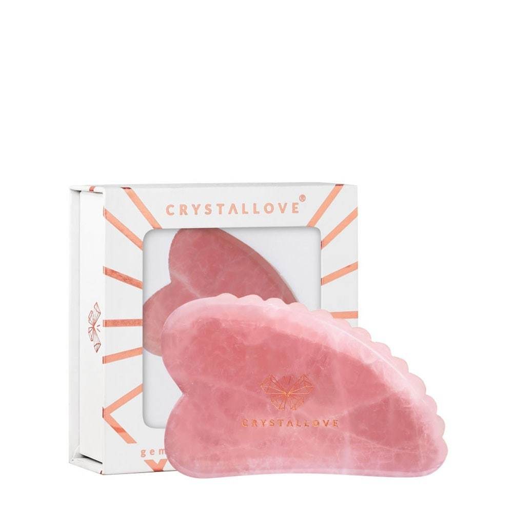 Crystallove 3D masažer za obraz Gua Sha z rožnatim kremenom - 1 kos