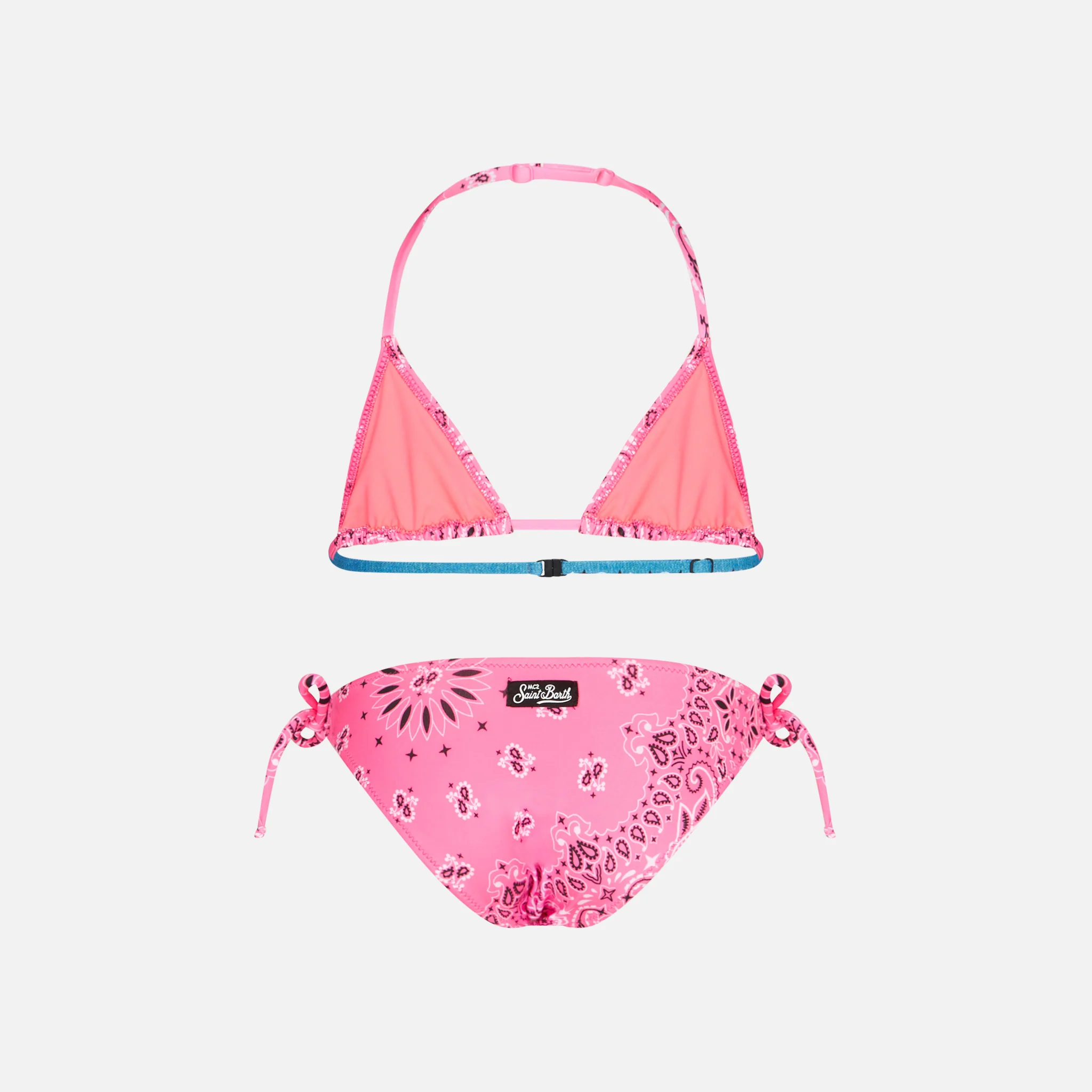 Triangel-Bikini für Mädchen mit neonpinkem Bandana-Print