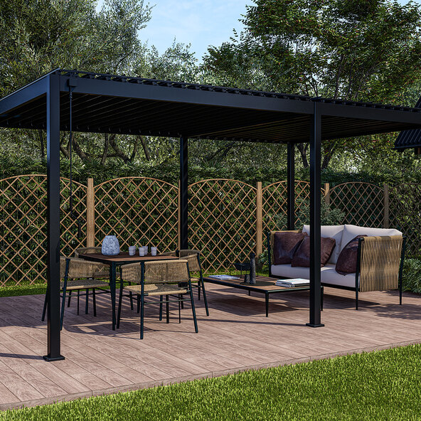 Pavilion și carport cu Lamelendach, antracit, 3 x 5 m