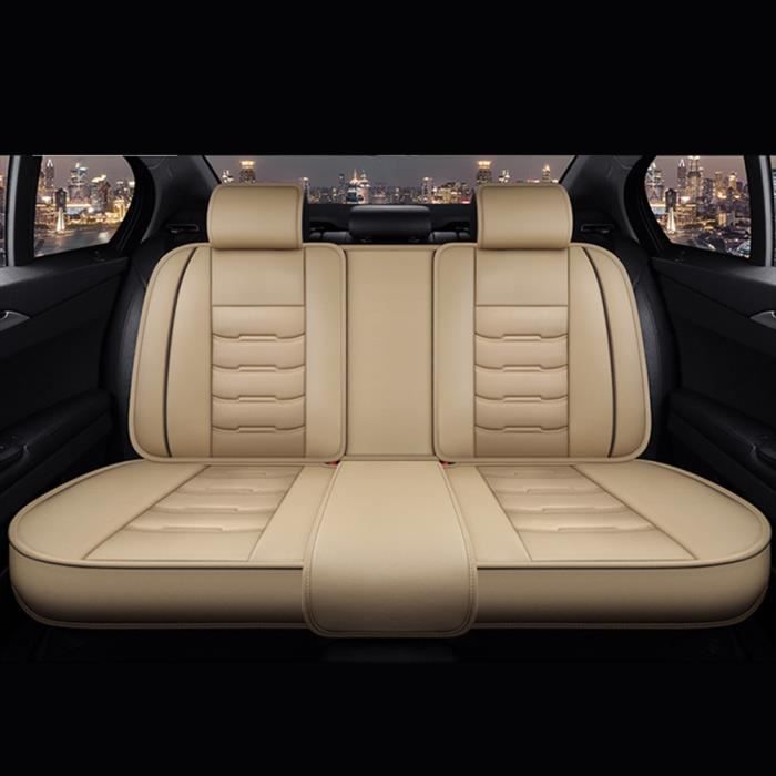 Funda para asiento de coche - MOMOTOU - Universal - Piel sintética - Beige - Compatible con airbag