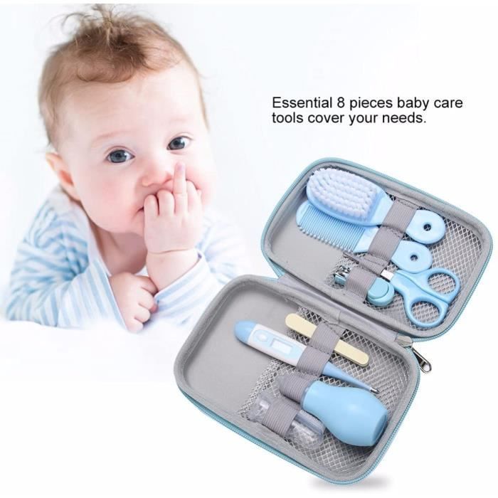 Kit de cuidado para bebés, kit de aseo profesional de 8 piezas para bebés, kit de cuidado para recién nacidos con bolsa de transporte.