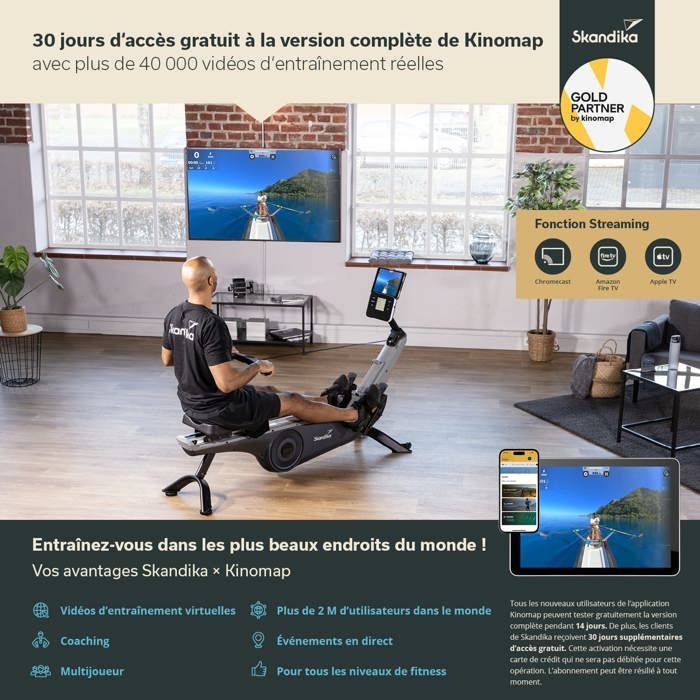 Máquina de Remo Indoor Freki – Skandika – Peso Máximo 135 kg – Bluetooth – Console com Tela LCD – Azul