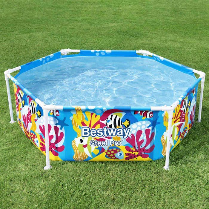Opblaasbaar zwembad - Bestway - Steel Pro - Ø183x51 cm - UPF 40+ parasol - Zeedieren - 3+