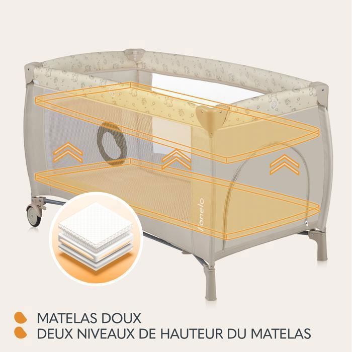 3-i-1 rejseseng - LIONELO Sven Plus - Kravlegård - Puslebord - Myggenet - Madras - 0-36 måneder - Beige