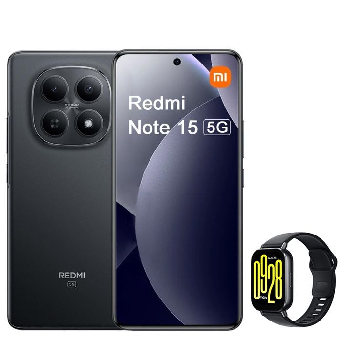 REDMI Note 15 5G 8 GO + 256 GO Batterie longue autonomie de 6 000mAh Noir+Redmi Watch 5 Active Black