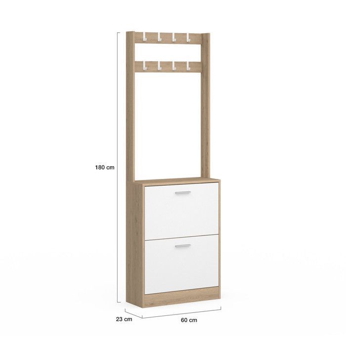 IDMARKET Vestiaire d'entrée KLARK meuble chaussures 2 portes effet bois et blanc