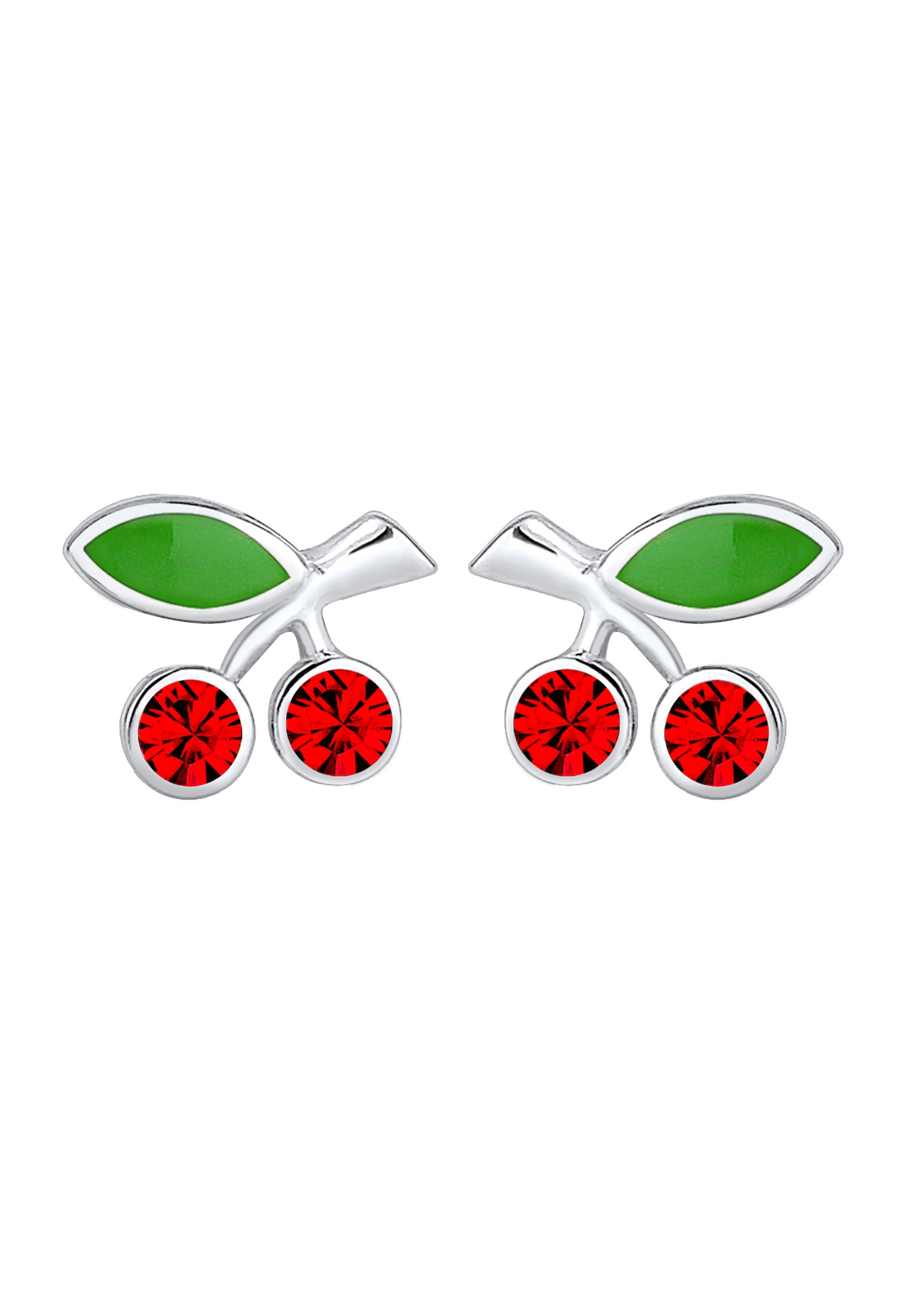 Elli Enfants Clous d'oreilles Cerises avec Émail et Cristaux en Argent Sterling 925