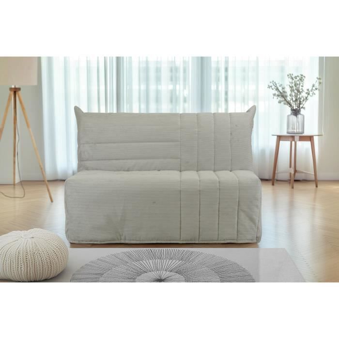 BECCI 2-zits slaapbank - Beige corduroy - Bultex matras - Gemaakt in Frankrijk