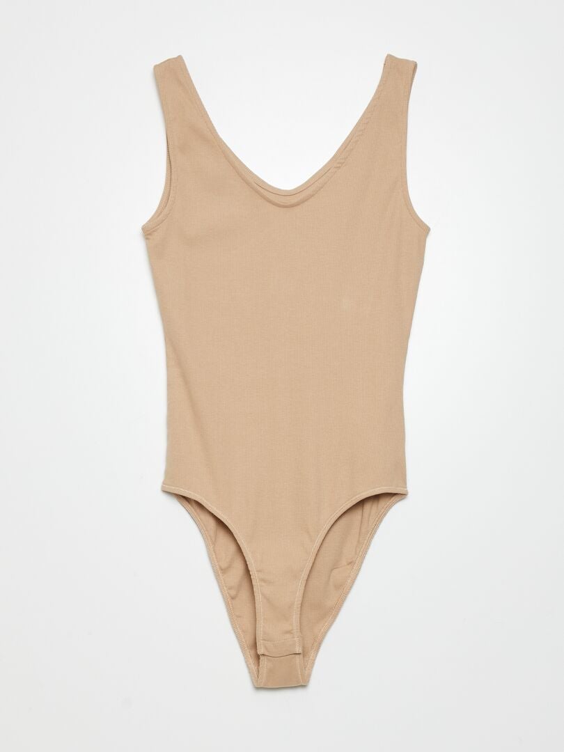 Geribbelde gebreide bodysuit - BEIGE