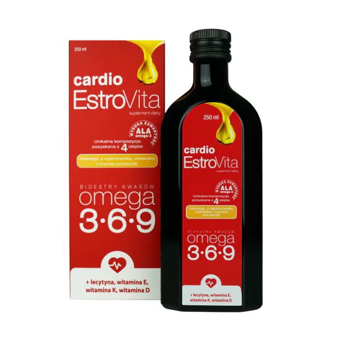 Estrovita Cardio, Kwasy omega-3-6-9 z olejów roślinnych, Płyn