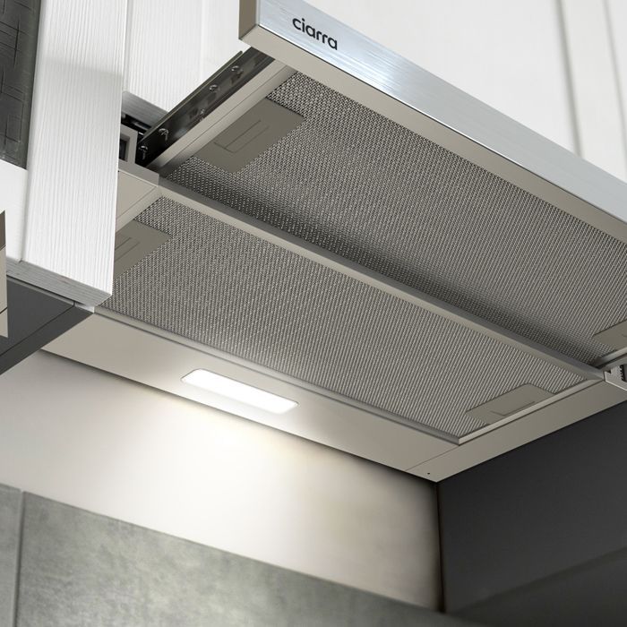 CIARRA Uittrekbare lade afzuigkap - 60 cm - 370 m³/u - Energieklasse A++ - met 2 koolstoffilters - LED-verlichting - Roestvrij staal