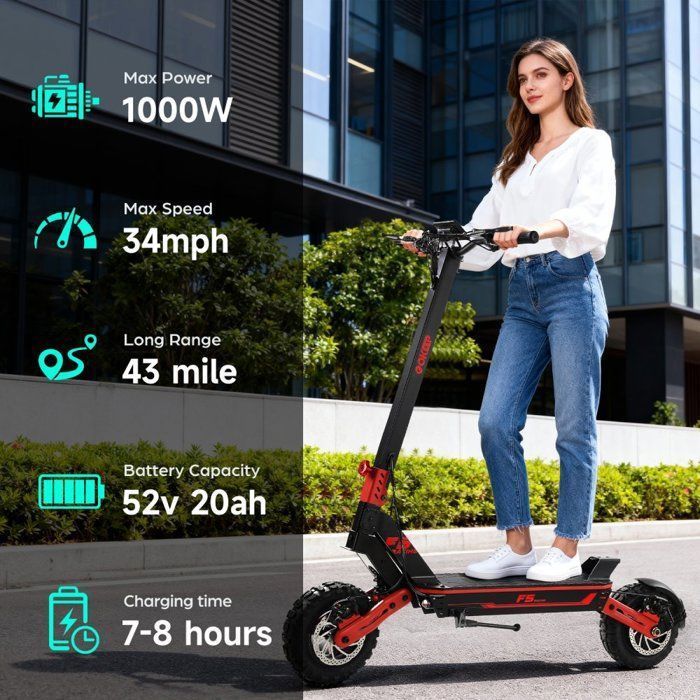 Gokeep F5 elektrische scooter voor volwassenen, 1000W motor, 11-inch all-terrain banden, 52V 20Ah accu, opvouwbaar