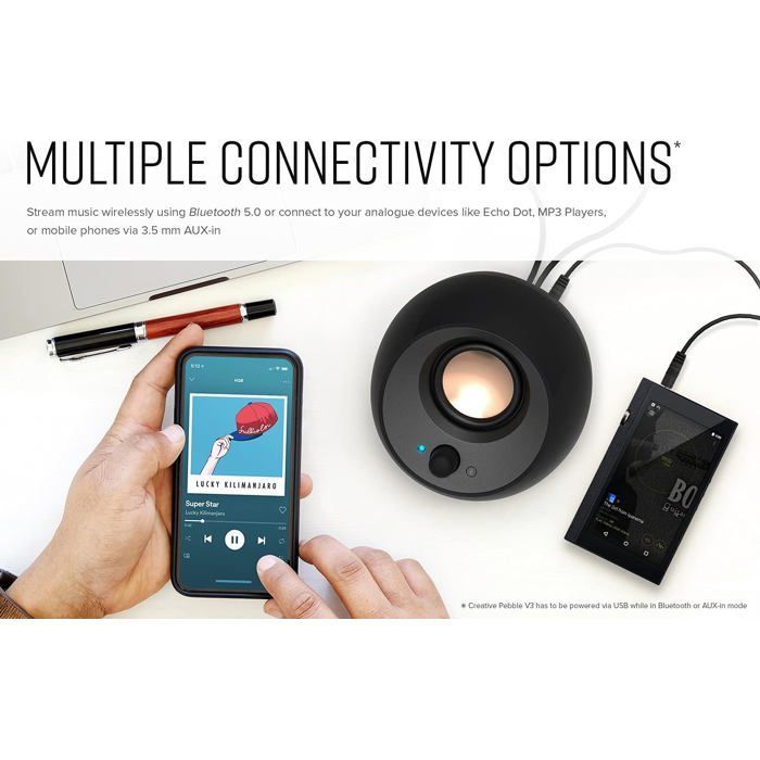 Enceintes de Bureau 2.0 - WOOPSO - Creative Pebble V3 - USB-C - Bluetooth 5.0 - 16 W