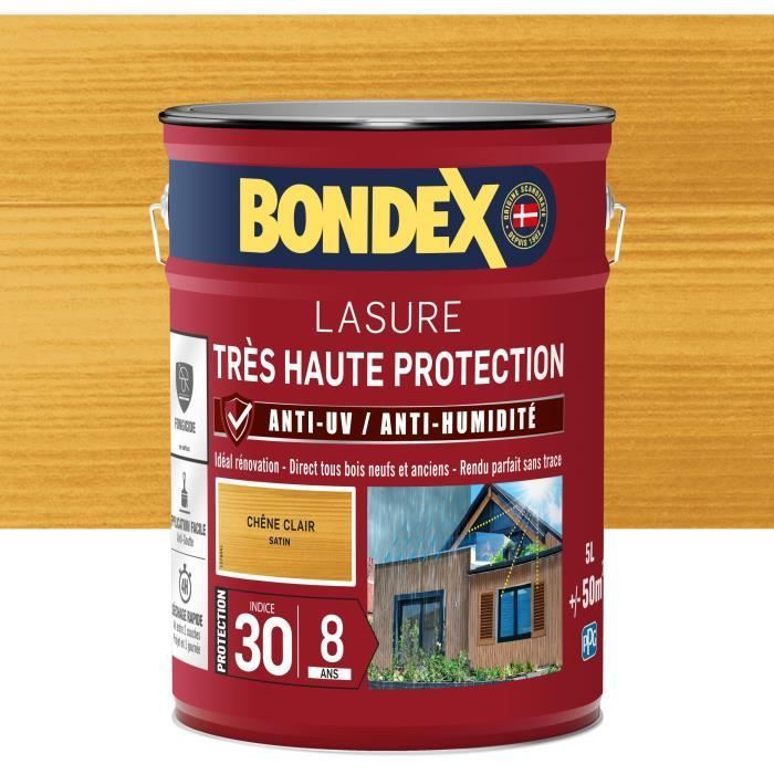 BONDEX - Tinte para madera de 8 años - Índice 30 - Roble claro - Acabado satinado - 5L