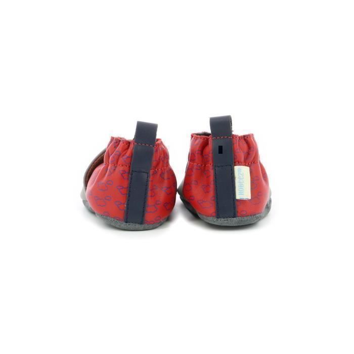 Chausson bébé garçon - ROBEEZ - Happy Wolf - Gris - Cuir - Enfiler
