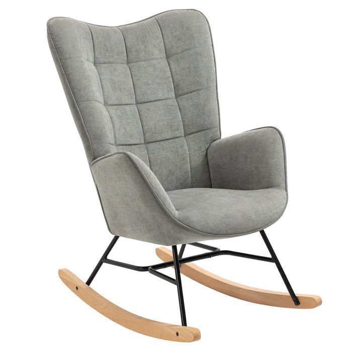 COSY FURNITURE Scandinavian nursing rocking chair with grey fabric armrests with topstitching - FUNKEL