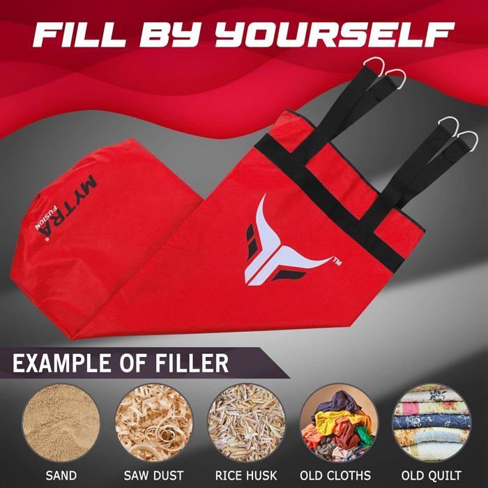 Sacco da boxe vuoto da 152 cm - Mytra Fusion - Sacco da boxe rinforzato non imbottito - Arti marziali Muay Thai - ROSSO