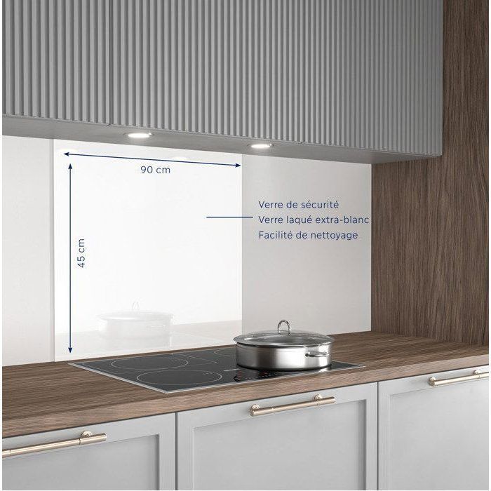 Spatwand - Achterwand afzuigkap - AURYS - Glas - Extra wit - Wit gelakt - 900*450 - 6 mm