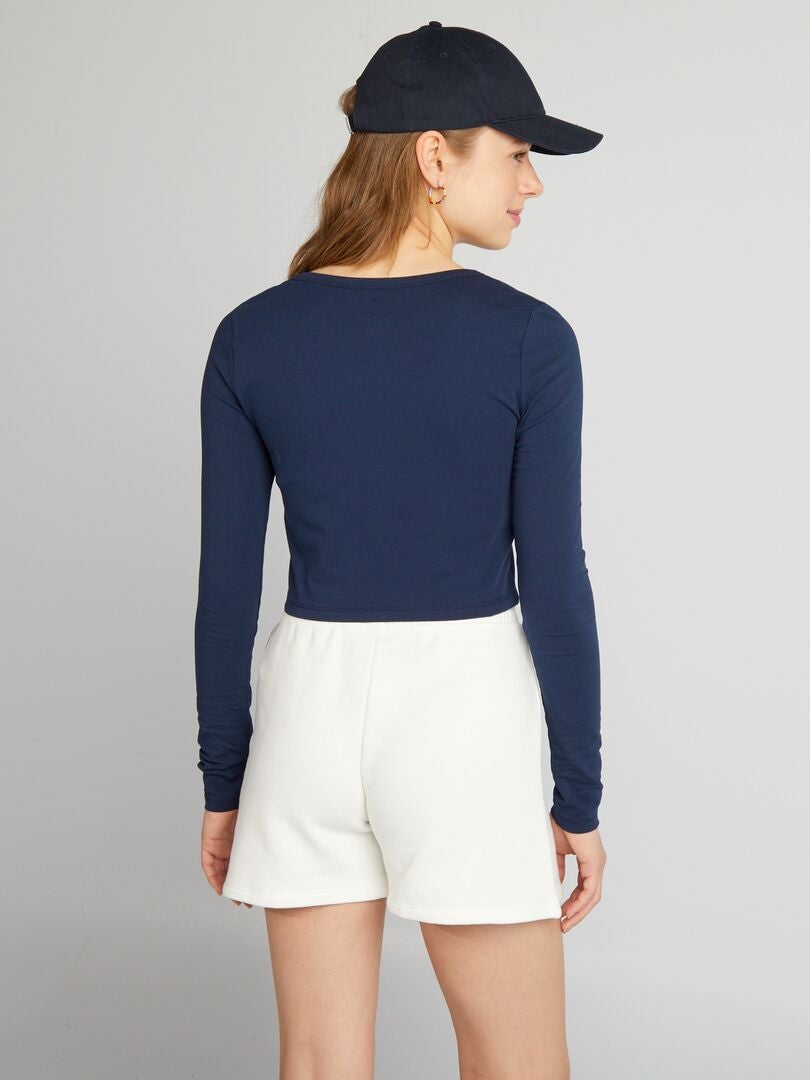 Top cropped de manga comprida - AZUL