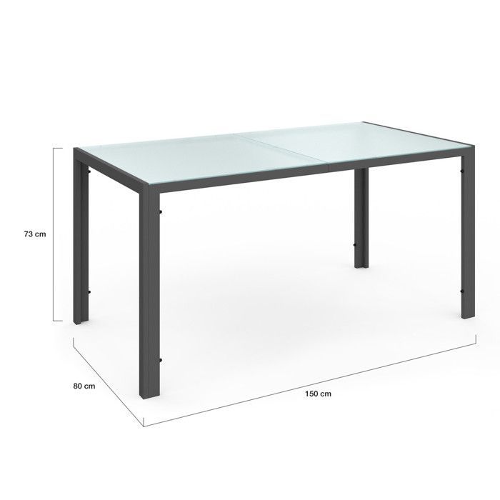 IDMARKET MADRID garden furniture set: 150cm table and 6 stackable chairs, anthracite grey, light-colored tabletop