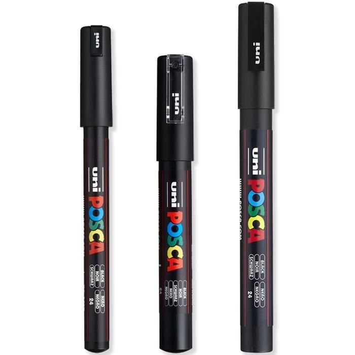 Set di 3 pennarelli a vernice da ultrafine a fine – PC-1MR, PC-1M, PC-3M Nero