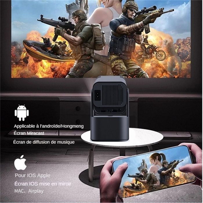 Proyector de vídeo 3 en 1: Full HD 1080p, WiFi 5G y Bluetooth, rotación de 180°, proyector para cantar con micrófono, ideal para cine en casa o karaoke.