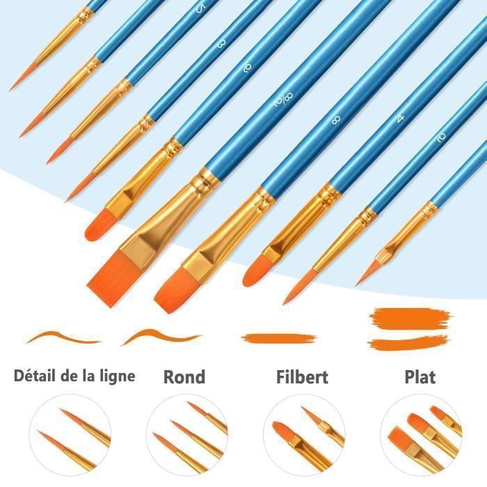 Watercolor Brushes - Handmade - 20 Pieces - Durable Nylon - 10 Different Sizes - Blue