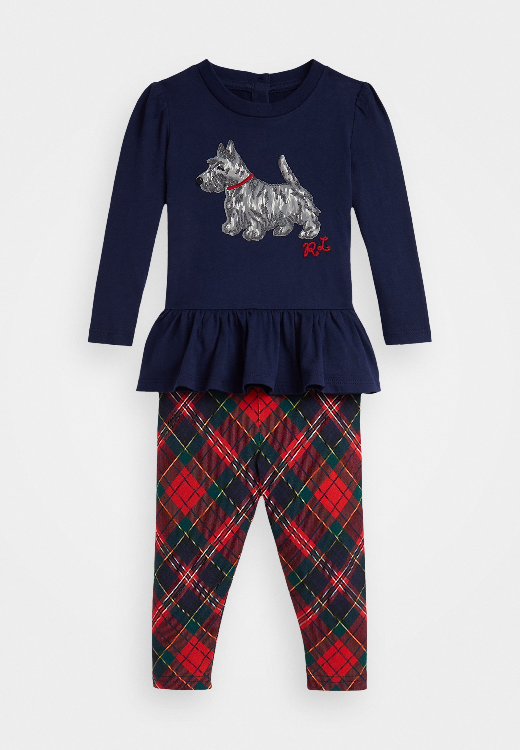 Ensemble Polo Ralph Lauren : T-shirt à manches longues imprimé chien et legging à carreaux - Bleu marine raffiné