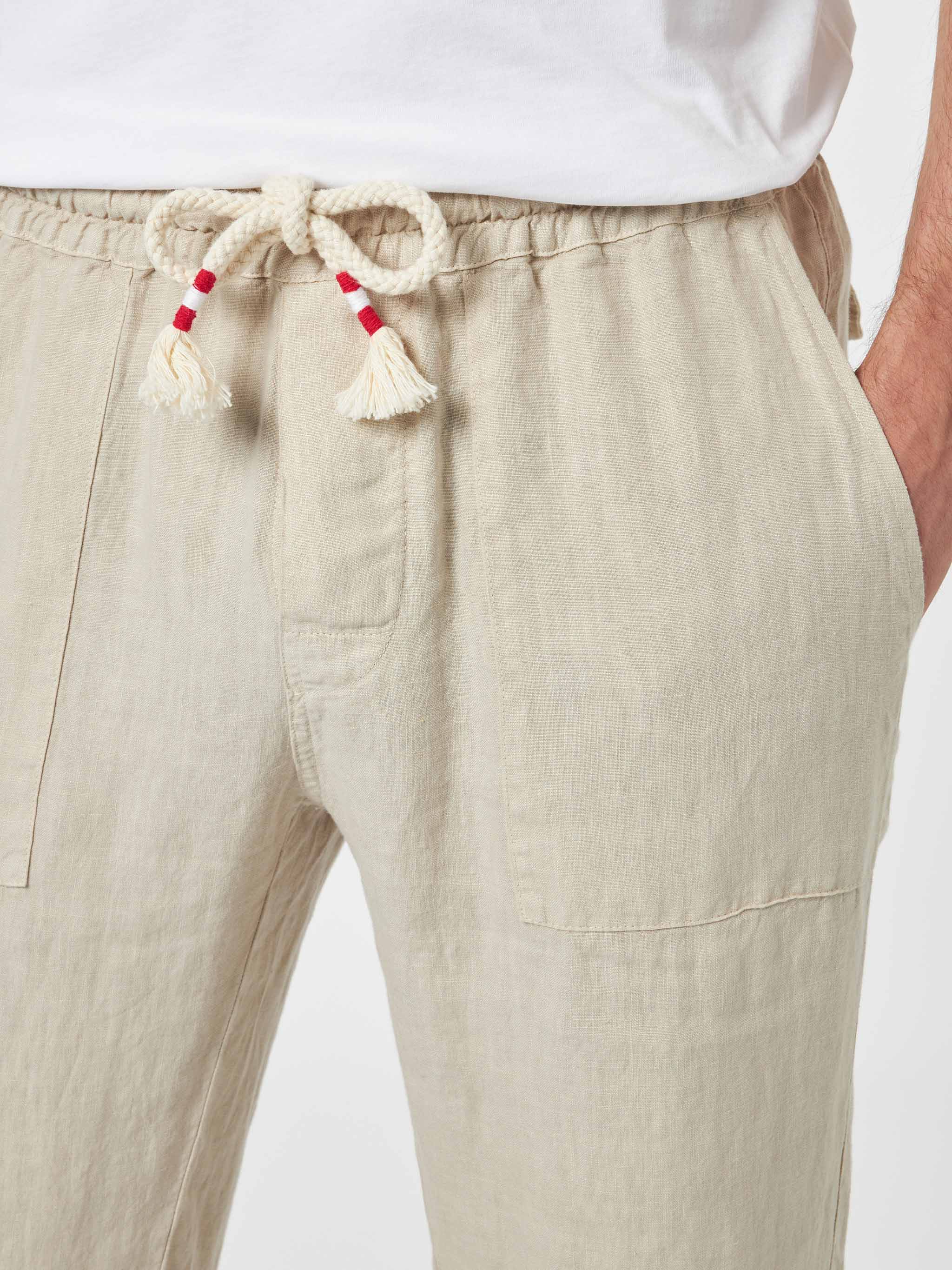 Calais linnen broek | Heren zomerbroek met losse pasvorm | Trekkoord | Geverfd gebroken wit | Saint Barth
