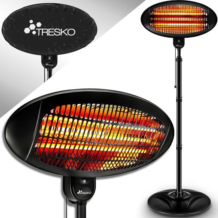 Aquecedor elétrico de chão infravermelho TRESKO® 2000W | Aquecedor radiante elétrico para pátio | Uso interno e externo | 3 níveis de aquecimento