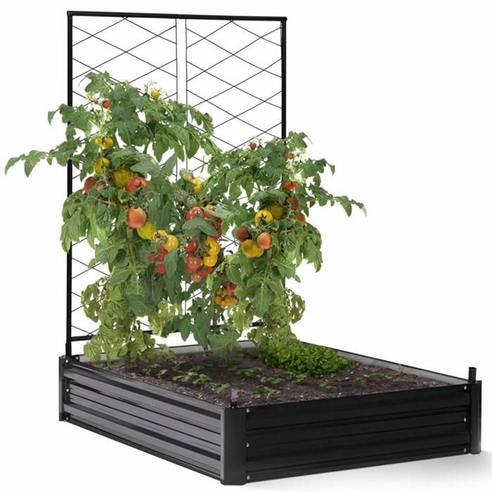 IDMARKET Complete kit of 3 modular square metal planters for vegetable garden and tomato greenhouse + trellis + cover