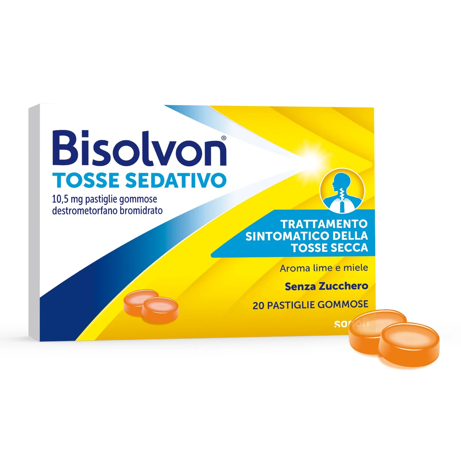 BISOLVON Bisolvon antitussif sédatif 10,5 mg 20 pastilles gélifiées soulage la toux