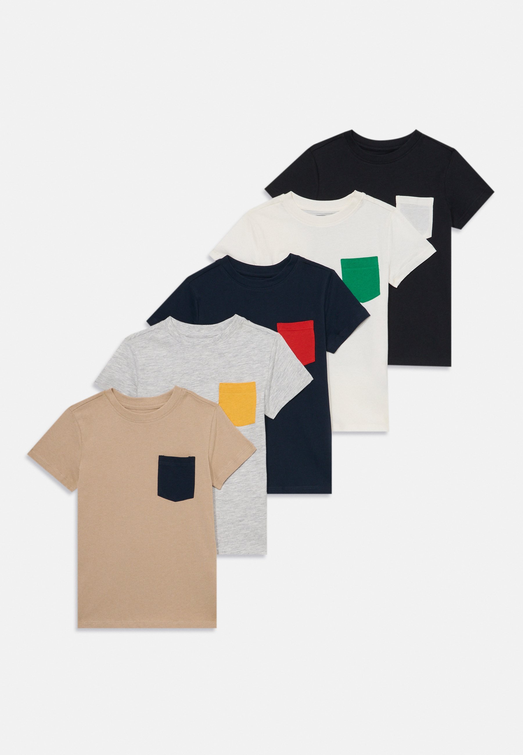 Friboo Unisex 5er-Pack – Basic-T-Shirt – Hellgrau/Beige/Dunkelblau
