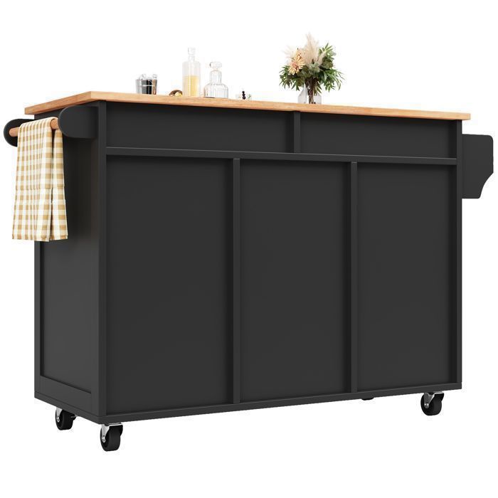 Carrito de cocina - Aparador con ruedas - Botellero + Estantes ajustables + Espacio de almacenamiento lateral - Negro