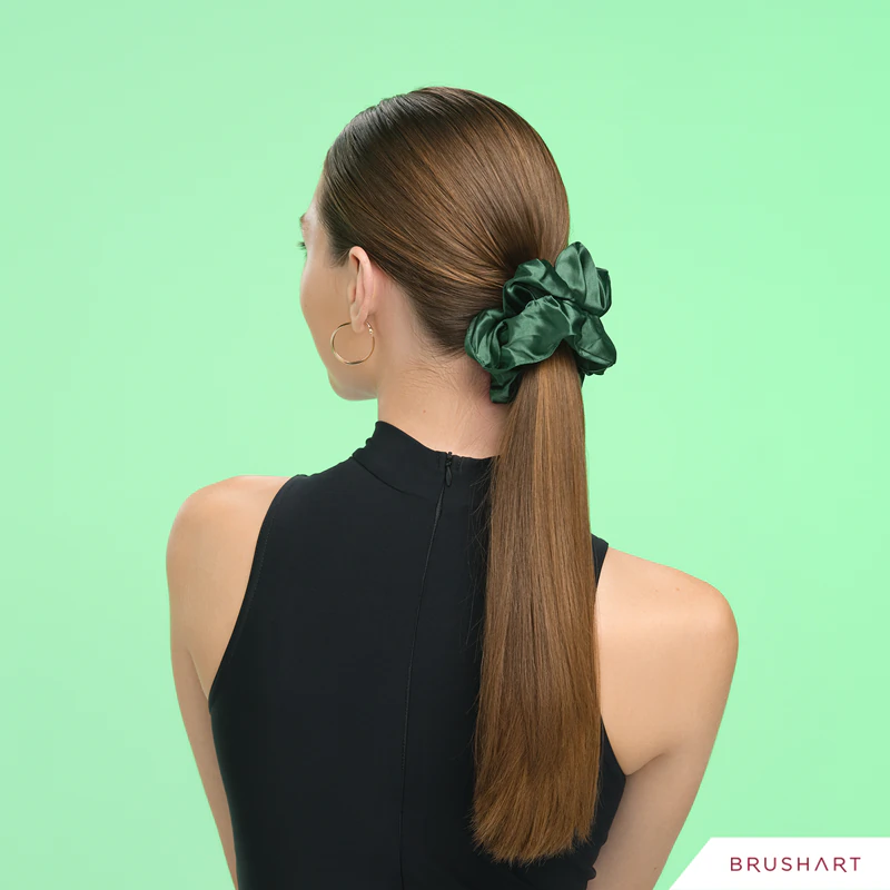 BrushArt Hair grote satijnen scrunchie set in bruin en groen