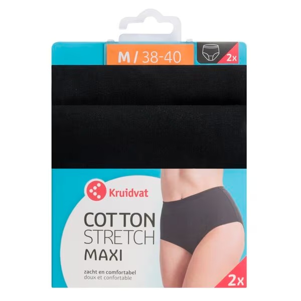 Dámske nohavičky Kruidvat Cotton Stretch Maxi<br>čierne, veľkosť M, 2 kusy