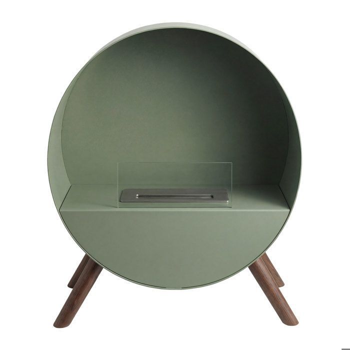 Venere - Cheminée au bioéthanol sur pied 60x72x30 cm avec brûleur 1 litre et pieds en bois de pin vert sauge