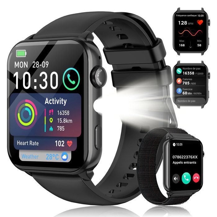 Blackview Smartwatch voor mannen en vrouwen, sport, GPS, bellen, IP68, stappenteller, 1,91 inch scherm, compatibel met Samsung, iPhone, Huawei, Xiaomi, Android en iOS