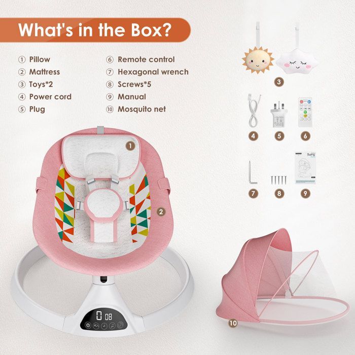 Columpio eléctrico para bebés, hamaca para bebés con control remoto y control inalámbrico, apto para niños de hasta 9 kg.