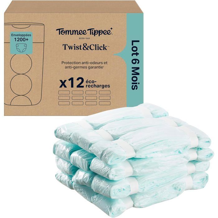 Twist & Click Diaper Bin Refill Film, Pack of 12, 10.5M Length Each, Multi-Layer Antibacterial Film*, Slides In