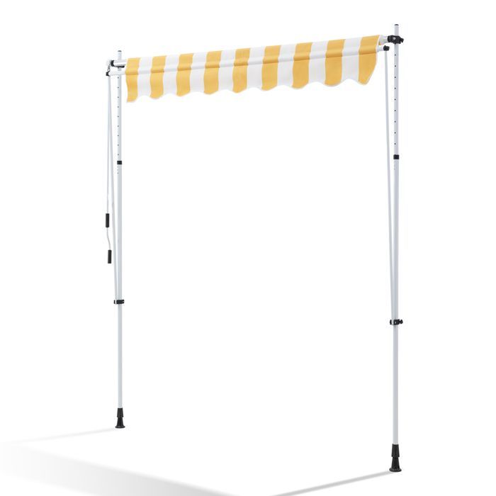 Manuelle Markise 200 x 150 cm – Kein Bohren erforderlich – Verstellbar mit Kurbel – Gelb und Weiß