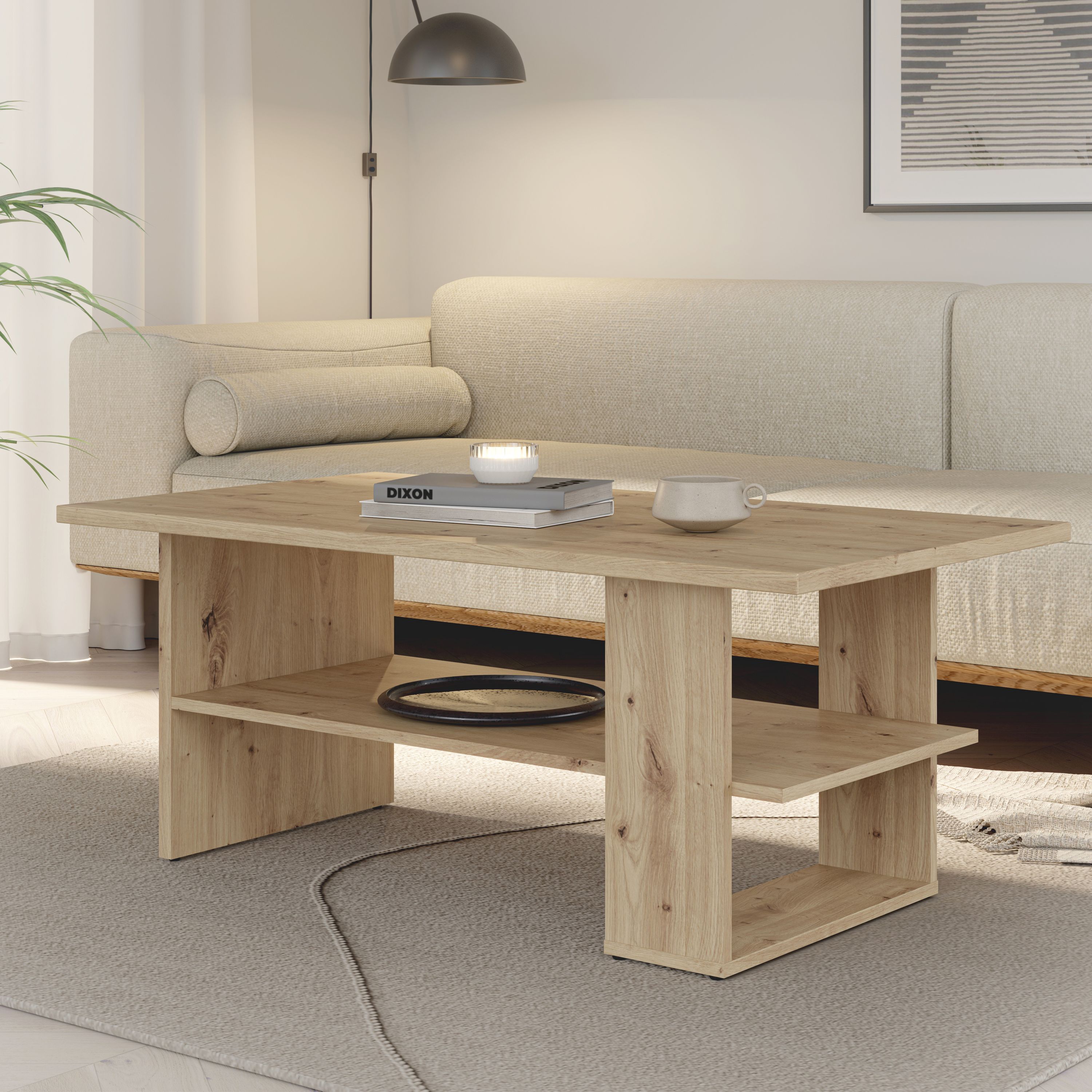 Table Basse Rectangulaire - COFFEE TABLES – Finition Chêne Artisan – 2 Plateaux – 110 × 60 × 45 cm