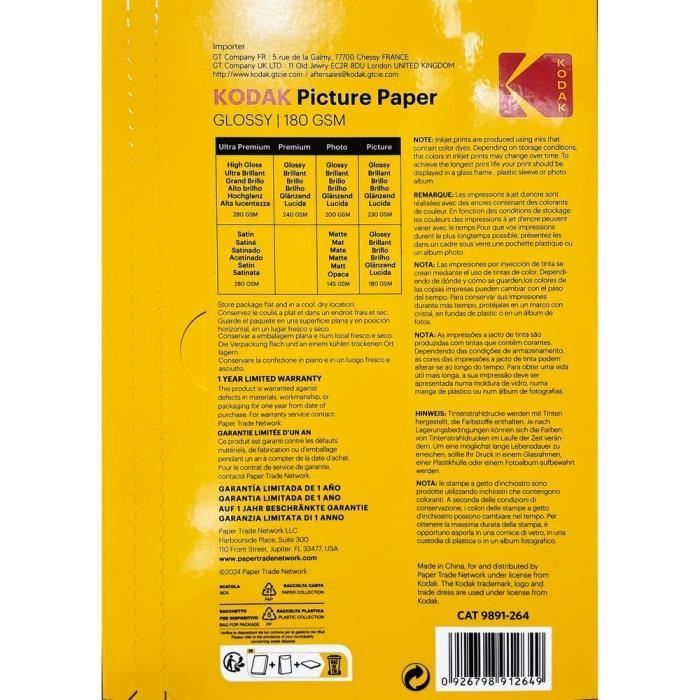 KODAK 9891264 - 50 vellen glanzend fotopapier van 180 g/m², A4-formaat (21 x 29,7 cm), inkjetprinten