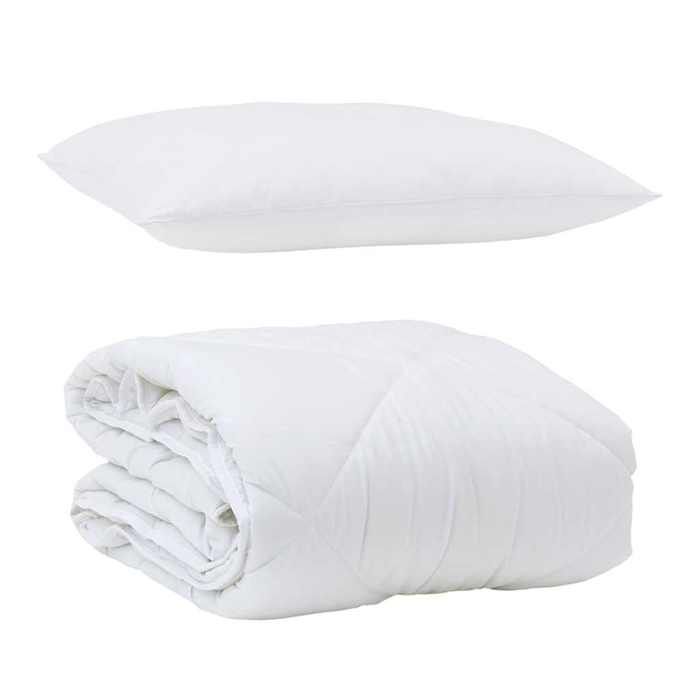 vidaXL Juego de edredón para todas las estaciones con almohada, 2 piezas, microfibra blanca, ropa de cama de lujo, diseño rectangular moderno, 3376499