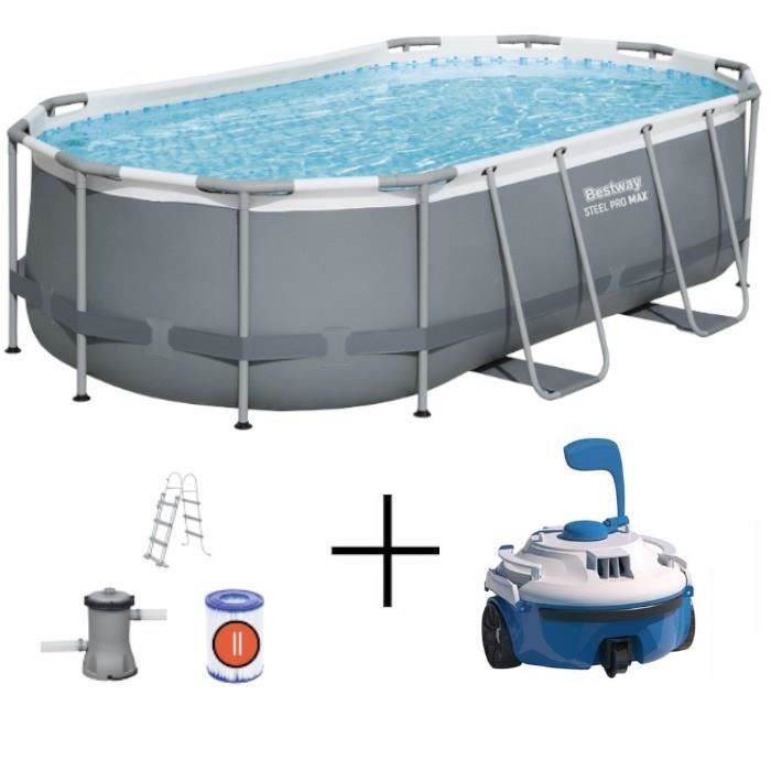 BESTWAY Above Ground Tubular Pool Kit - Steel Pro MAX™ - 427 x 250 x 100 cm - Oval + Guppy Pool Robot