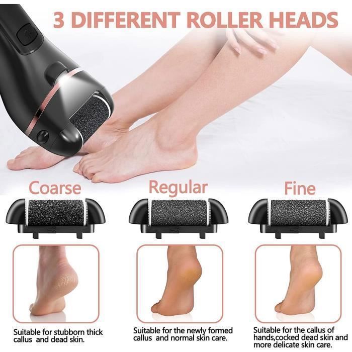 Râpe à Pieds Electrique, IPX7 Etanche Pedicure Professionnel Râpe électrique Pied, 2 Vitesses 3 Rouleaux de Remplacement