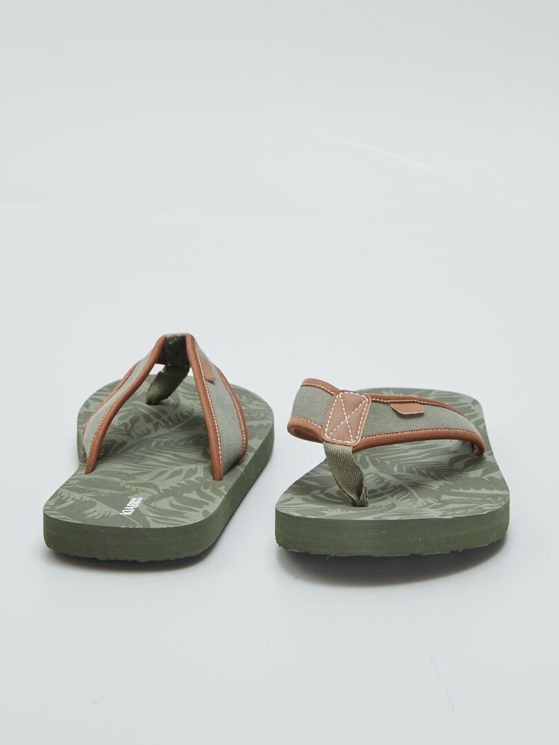 Chinelo de dedo com tira de tecido - Cáqui