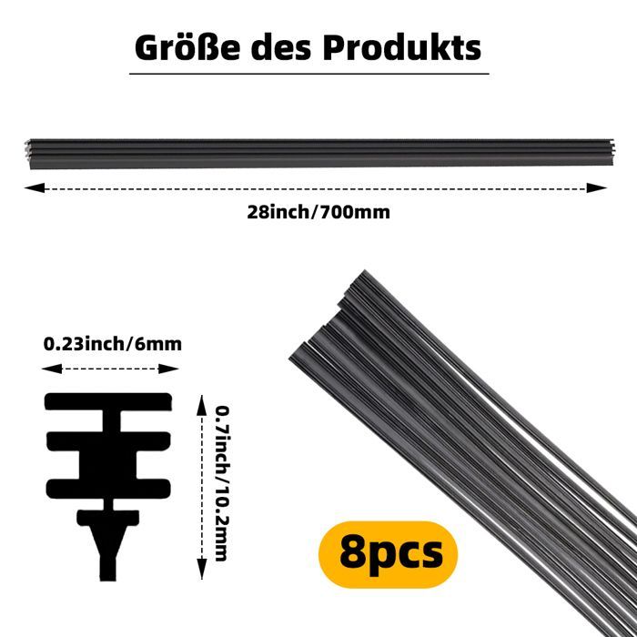 8 Pieces Replacement Rubber Wiper Blades, 700mm Universal Windshield Wiper Strips, Replacement Rubber